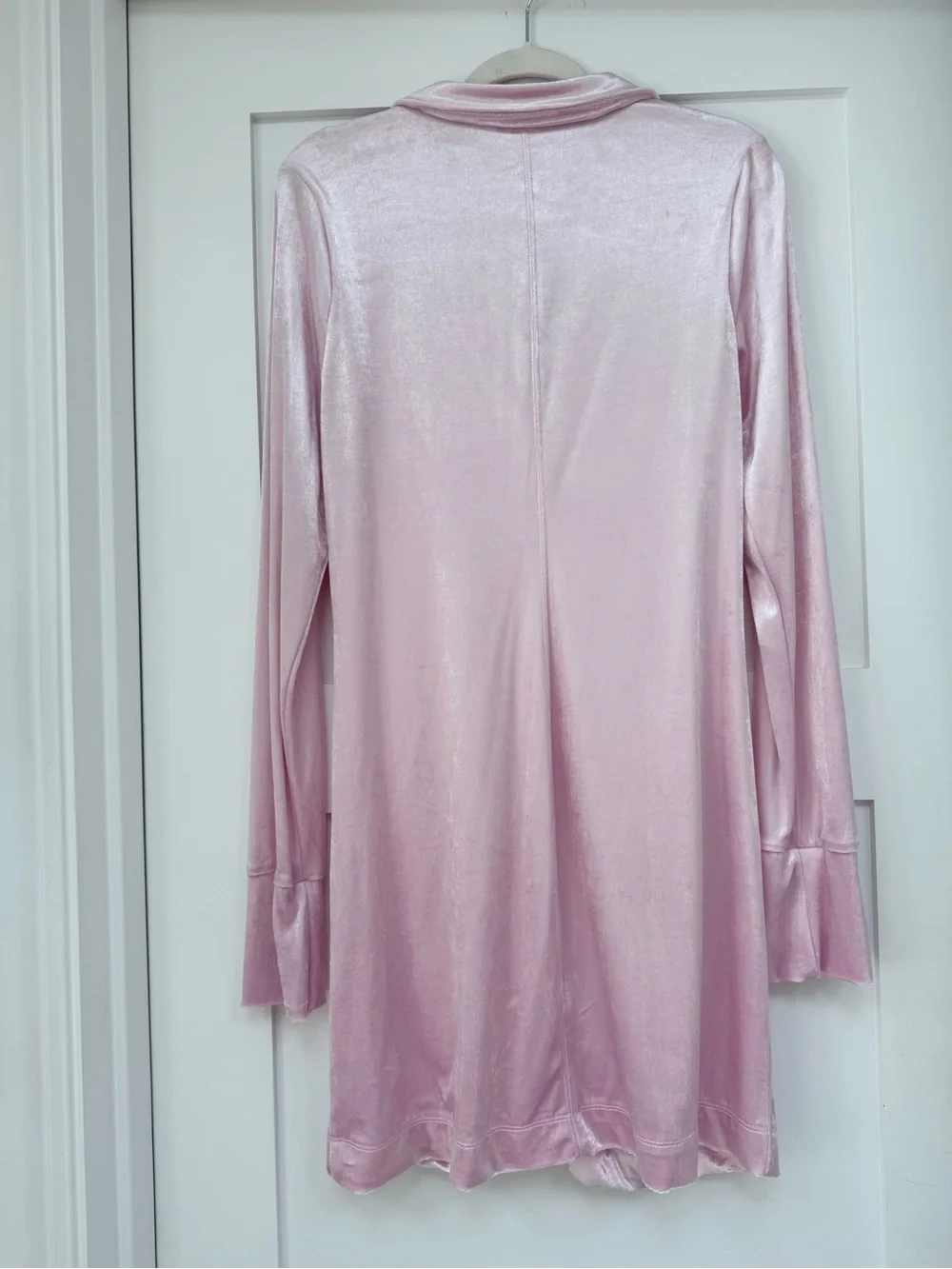 Free People Pink Velvet Ruched Button-Front Mini Dress
